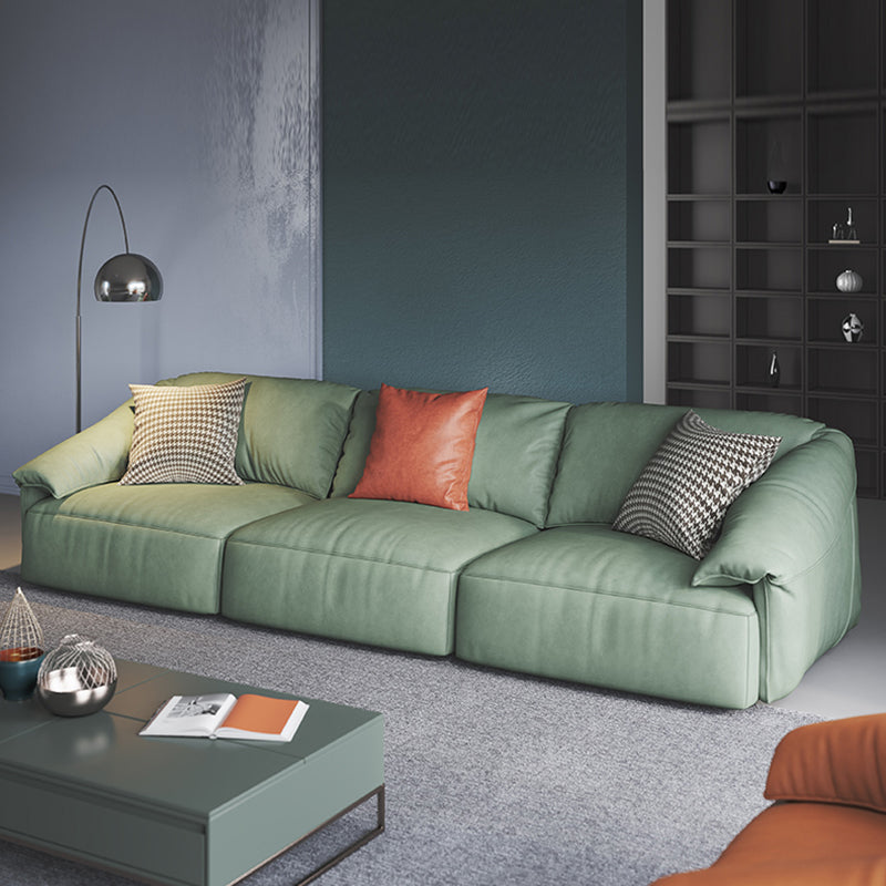 Stationary Stain Resistant Faux Leather Tuxedo Arm Cushions Green Sofa 98"L x 39"W x 32"H Clearhalo 'furn' 'furn_sofas' 'Furniture' 'Living Room Furniture' 'Sofa' 'sofas' 5328032