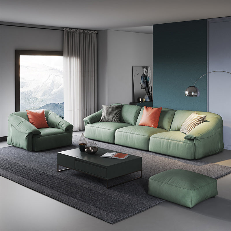 Stationary Stain Resistant Faux Leather Tuxedo Arm Cushions Green Sofa Clearhalo 'furn' 'furn_sofas' 'Furniture' 'Living Room Furniture' 'Sofa' 'sofas' 5328033