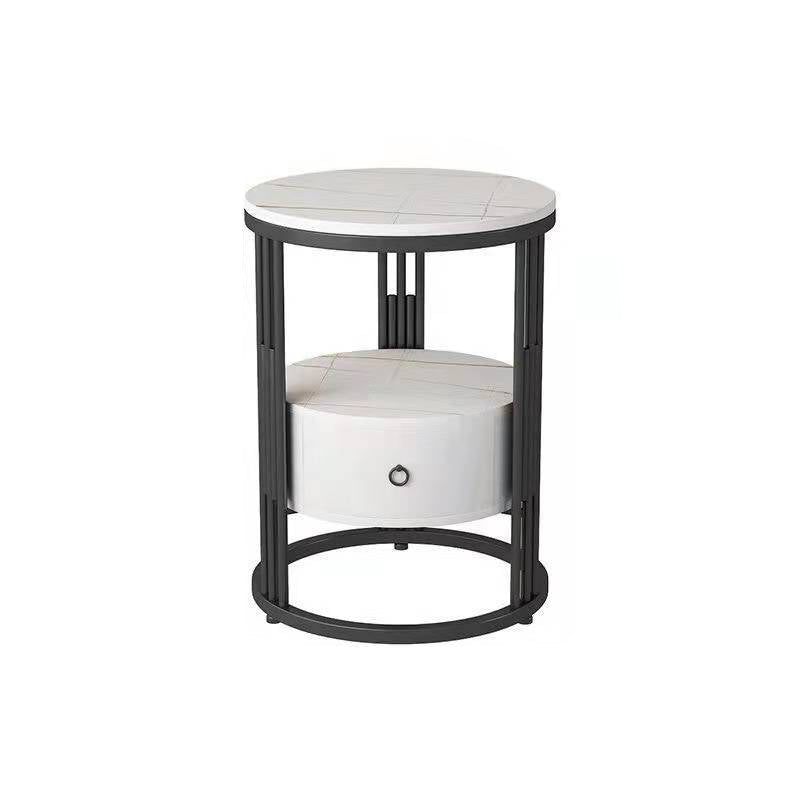 19.69" W x 19.69"D x 21.65" H End Table Round Stone Side Table with Storage Black White Gold Drawers Included Clearhalo 'Coffee & Accent Tables' 'End & Side Tables' 'end_side_tables' 'furn' 'furn_end_side_tables' 'Furniture' 'Living Room Furniture' 5328370
