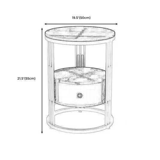 19.69" W x 19.69"D x 21.65" H End Table Round Stone Side Table with Storage Clearhalo 'Coffee & Accent Tables' 'End & Side Tables' 'end_side_tables' 'furn' 'furn_end_side_tables' 'Furniture' 'Living Room Furniture' 5328382
