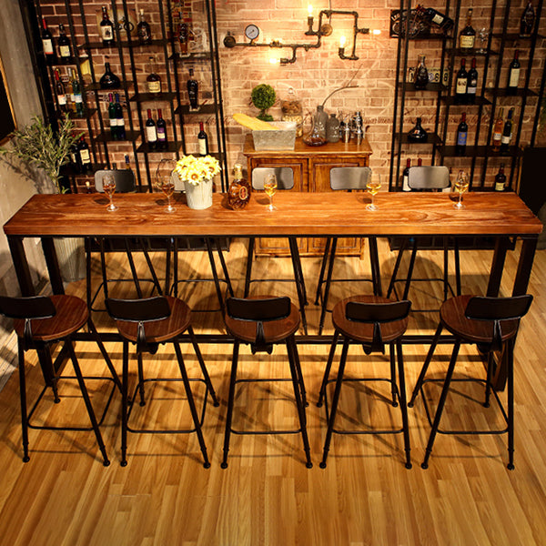 Solid Wood Top Bar Dining Table Industrial Bar Dining Table with Black Base Clearhalo 'Bar Furniture' 'Bar Tables' 'bar_tables' 'furn' 'furn_bar_tables' 'Furniture' 'Kitchen & Dining Furniture' 5331152