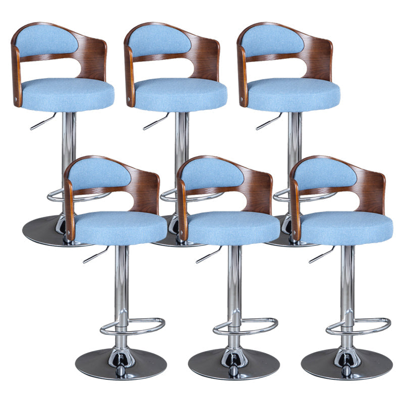 Rotating Barstool Nordic Style Steel Pedestal Bar Stool for Dining Room Blue-Brown 6 Piece Set Clearhalo 'Bar Furniture' 'Bar Stools' 'bar_stools' 'furn' 'furn_bar_stools' 'Furniture' 'Kitchen & Dining Furniture' 5331299