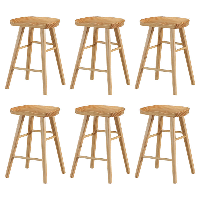 Coffee Shop Contemporary Wood Seat Barstool Wood 4 Legs Bar Stool with Pedal Wood 6 Piece Set Short Stool(22"H) Clearhalo 'Bar Furniture' 'Bar Stools' 'bar_stools' 'furn' 'furn_bar_stools' 'Furniture' 'Kitchen & Dining Furniture' 5331361
