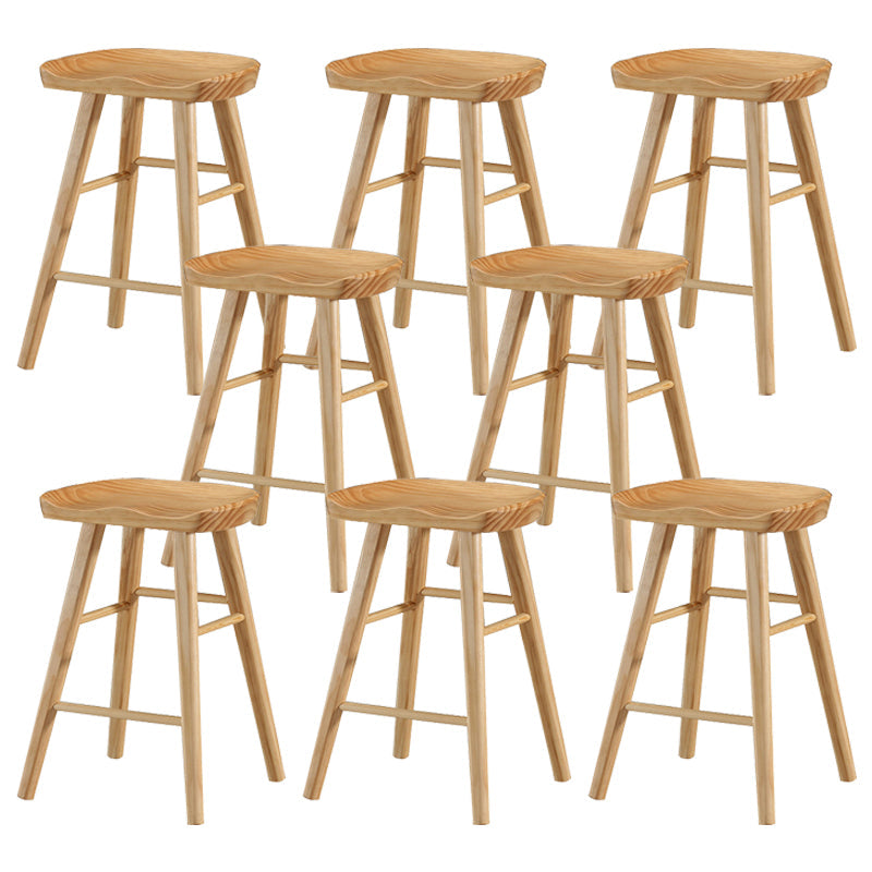 Coffee Shop Contemporary Wood Seat Barstool Wood 4 Legs Bar Stool with Pedal Wood 8 Piece Set Short Stool(22"H) Clearhalo 'Bar Furniture' 'Bar Stools' 'bar_stools' 'furn' 'furn_bar_stools' 'Furniture' 'Kitchen & Dining Furniture' 5331362