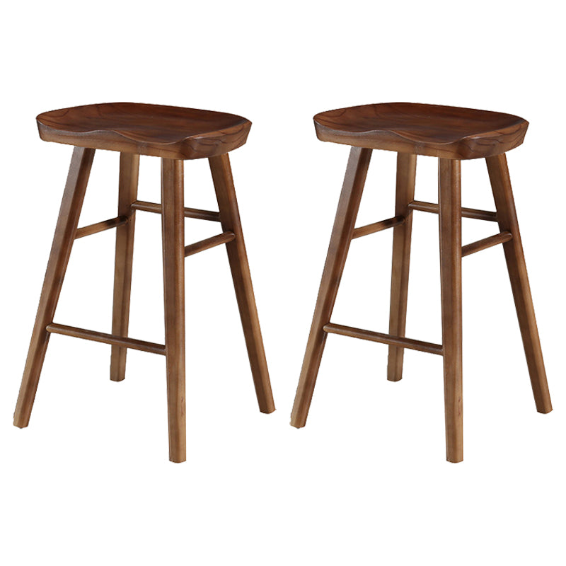 Coffee Shop Contemporary Wood Seat Barstool Wood 4 Legs Bar Stool with Pedal Walnut 2 Piece Set Short Stool(22"H) Clearhalo 'Bar Furniture' 'Bar Stools' 'bar_stools' 'furn' 'furn_bar_stools' 'Furniture' 'Kitchen & Dining Furniture' 5331380