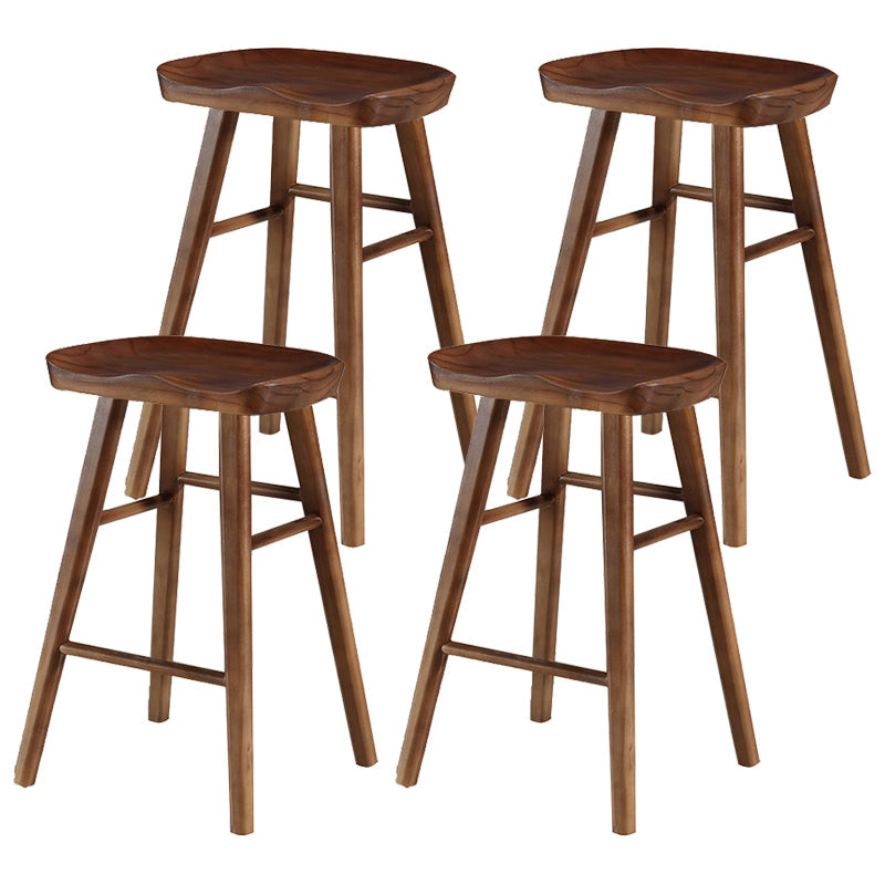 Coffee Shop Contemporary Wood Seat Barstool Wood 4 Legs Bar Stool with Pedal Walnut 4 Piece Set Short Stool(22"H) Clearhalo 'Bar Furniture' 'Bar Stools' 'bar_stools' 'furn' 'furn_bar_stools' 'Furniture' 'Kitchen & Dining Furniture' 5331382