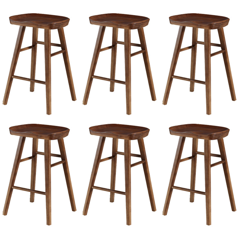 Coffee Shop Contemporary Wood Seat Barstool Wood 4 Legs Bar Stool with Pedal Walnut 6 Piece Set Short Stool(22"H) Clearhalo 'Bar Furniture' 'Bar Stools' 'bar_stools' 'furn' 'furn_bar_stools' 'Furniture' 'Kitchen & Dining Furniture' 5331384
