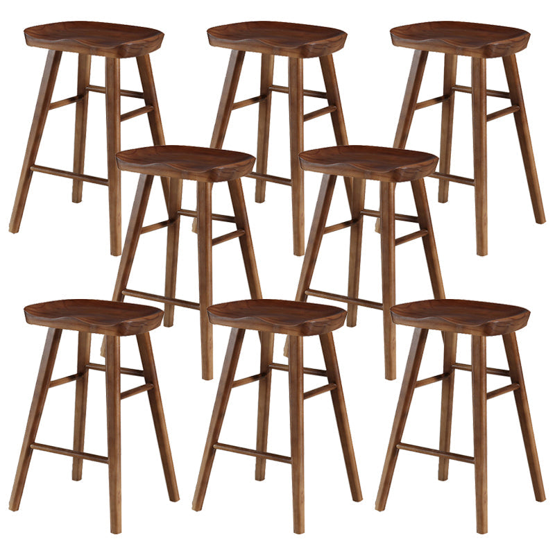 Coffee Shop Contemporary Wood Seat Barstool Wood 4 Legs Bar Stool with Pedal Walnut 8 Piece Set Short Stool(22"H) Clearhalo 'Bar Furniture' 'Bar Stools' 'bar_stools' 'furn' 'furn_bar_stools' 'Furniture' 'Kitchen & Dining Furniture' 5331386