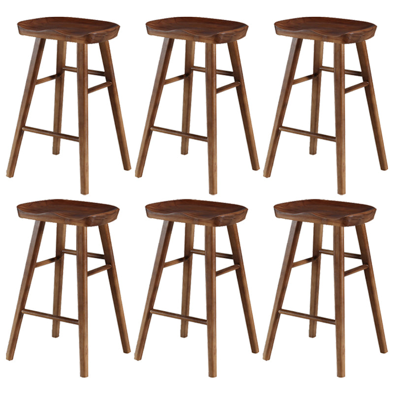 Coffee Shop Contemporary Wood Seat Barstool Wood 4 Legs Bar Stool with Pedal Walnut 6 Piece Set Counter Stool(26"H) Clearhalo 'Bar Furniture' 'Bar Stools' 'bar_stools' 'furn' 'furn_bar_stools' 'Furniture' 'Kitchen & Dining Furniture' 5331389