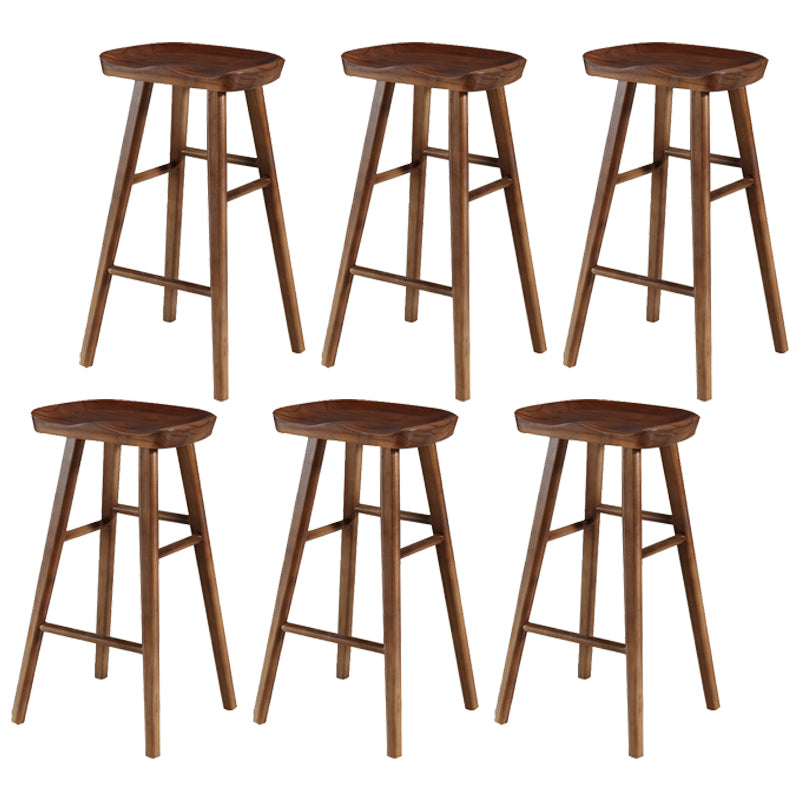 Coffee Shop Contemporary Wood Seat Barstool Wood 4 Legs Bar Stool with Pedal Walnut 6 Piece Set Bar Stool(30"H) Clearhalo 'Bar Furniture' 'Bar Stools' 'bar_stools' 'furn' 'furn_bar_stools' 'Furniture' 'Kitchen & Dining Furniture' 5331393