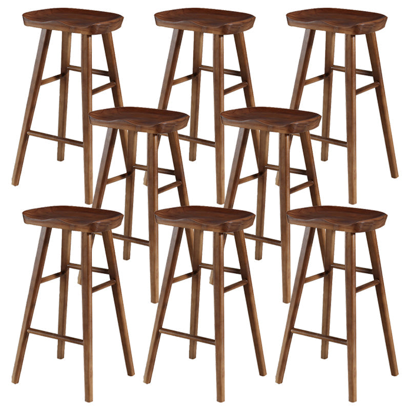 Coffee Shop Contemporary Wood Seat Barstool Wood 4 Legs Bar Stool with Pedal Walnut 8 Piece Set Bar Stool(30"H) Clearhalo 'Bar Furniture' 'Bar Stools' 'bar_stools' 'furn' 'furn_bar_stools' 'Furniture' 'Kitchen & Dining Furniture' 5331394