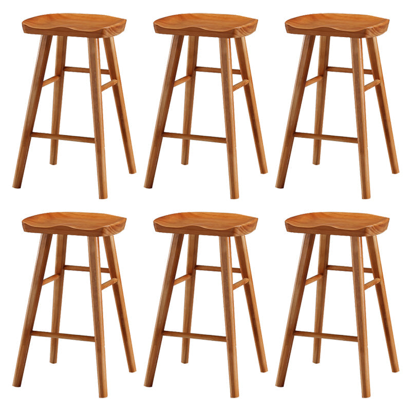Coffee Shop Contemporary Wood Seat Barstool Wood 4 Legs Bar Stool with Pedal Cherry Wood 6 Piece Set Short Stool(22"H) Clearhalo 'Bar Furniture' 'Bar Stools' 'bar_stools' 'furn' 'furn_bar_stools' 'Furniture' 'Kitchen & Dining Furniture' 5331397