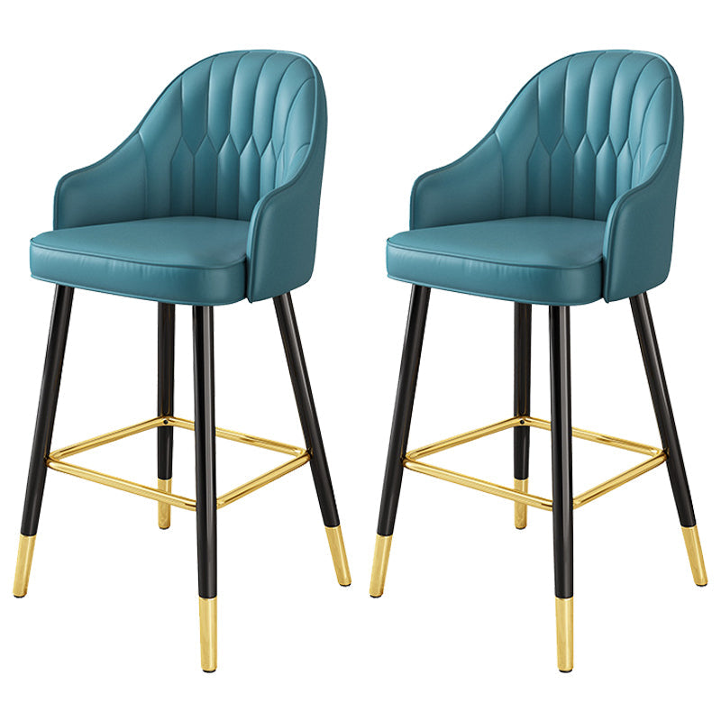 Leather Seat Barstool Nordic Style Iron Pedestal Bar Stool for Dining Room Blue 2 Piece Set Clearhalo 'Bar Furniture' 'Bar Stools' 'bar_stools' 'furn' 'furn_bar_stools' 'Furniture' 'Kitchen & Dining Furniture' 5331587