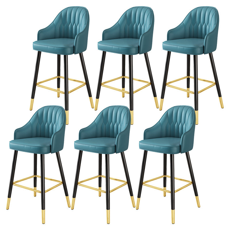 Leather Seat Barstool Nordic Style Iron Pedestal Bar Stool for Dining Room Blue 6 Piece Set Clearhalo 'Bar Furniture' 'Bar Stools' 'bar_stools' 'furn' 'furn_bar_stools' 'Furniture' 'Kitchen & Dining Furniture' 5331590