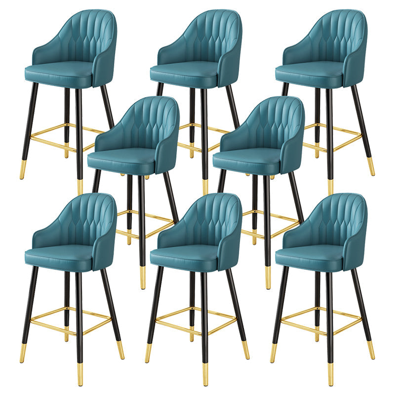 Leather Seat Barstool Nordic Style Iron Pedestal Bar Stool for Dining Room Blue 8 Piece Set Clearhalo 'Bar Furniture' 'Bar Stools' 'bar_stools' 'furn' 'furn_bar_stools' 'Furniture' 'Kitchen & Dining Furniture' 5331593