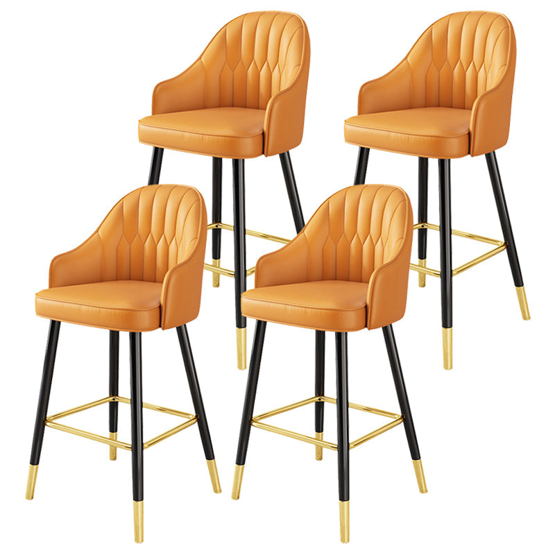 Leather Seat Barstool Nordic Style Iron Pedestal Bar Stool for Dining Room Orange 4 Piece Set Clearhalo 'Bar Furniture' 'Bar Stools' 'bar_stools' 'furn' 'furn_bar_stools' 'Furniture' 'Kitchen & Dining Furniture' 5331596