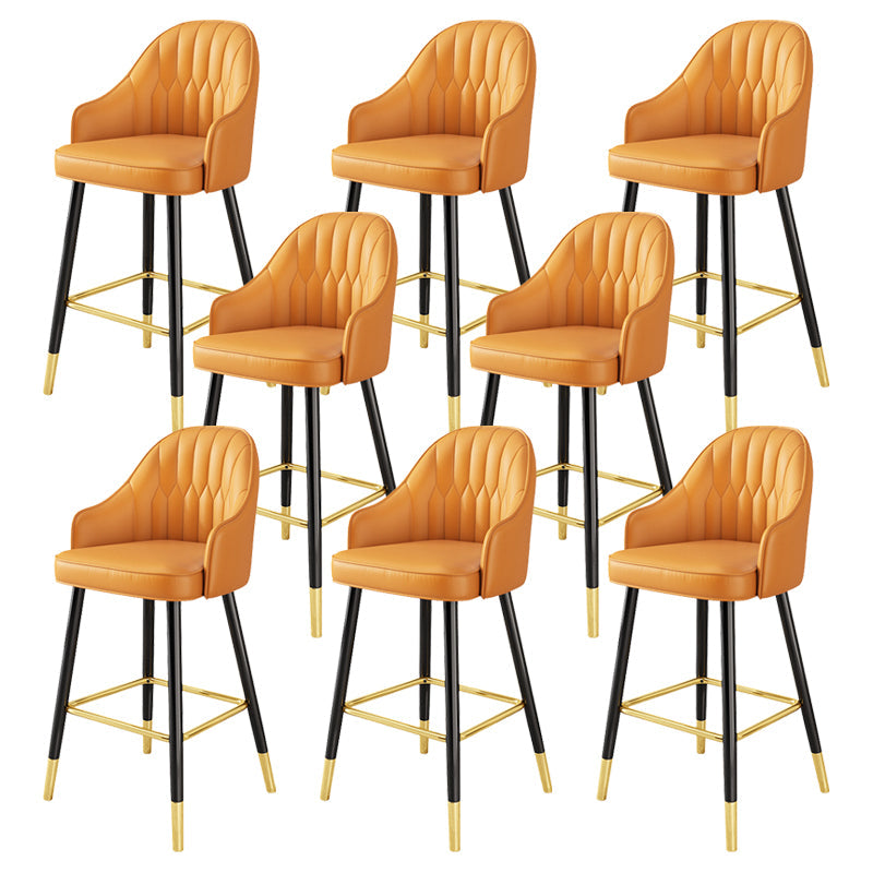 Leather Seat Barstool Nordic Style Iron Pedestal Bar Stool for Dining Room Orange 8 Piece Set Clearhalo 'Bar Furniture' 'Bar Stools' 'bar_stools' 'furn' 'furn_bar_stools' 'Furniture' 'Kitchen & Dining Furniture' 5331601
