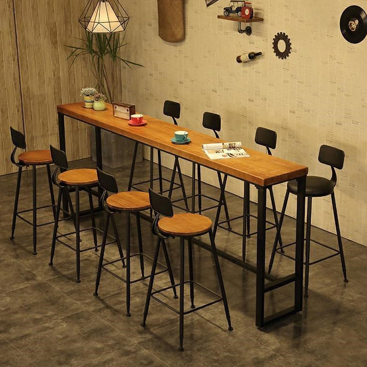 Industrial 1/5 Pieces Bar Table Set Rectangle Pine Wood Counter Table with High Stools Clearhalo 'Bar Furniture' 'furn' 'furn_home_bar_bar_sets' 'Furniture' 'Home Bars & Bar Sets' 'home_bar_bar_sets' 'Kitchen & Dining Furniture' 5331729