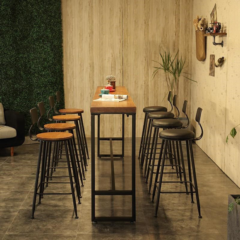 Industrial 1/5 Pieces Bar Table Set Rectangle Pine Wood Counter Table with High Stools Clearhalo 'Bar Furniture' 'furn' 'furn_home_bar_bar_sets' 'Furniture' 'Home Bars & Bar Sets' 'home_bar_bar_sets' 'Kitchen & Dining Furniture' 5331733