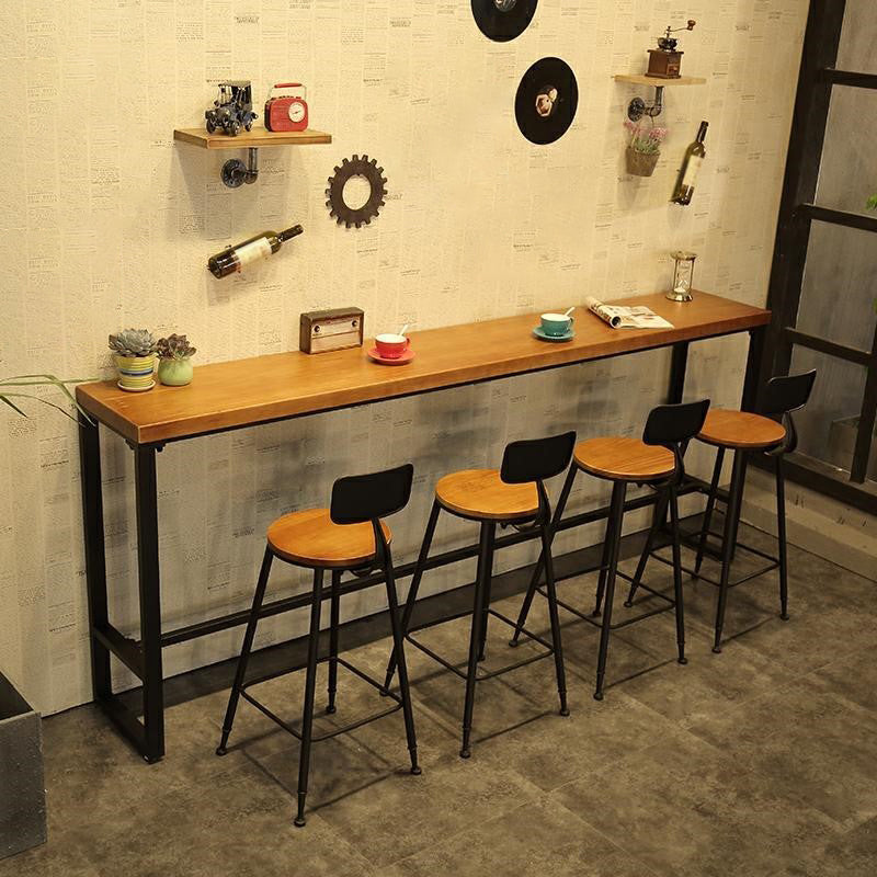 Industrial 1/5 Pieces Bar Table Set Rectangle Pine Wood Counter Table with High Stools 5 Pieces: Table, 4 Wood Stools Clearhalo 'Bar Furniture' 'furn' 'furn_home_bar_bar_sets' 'Furniture' 'Home Bars & Bar Sets' 'home_bar_bar_sets' 'Kitchen & Dining Furniture' 5331734