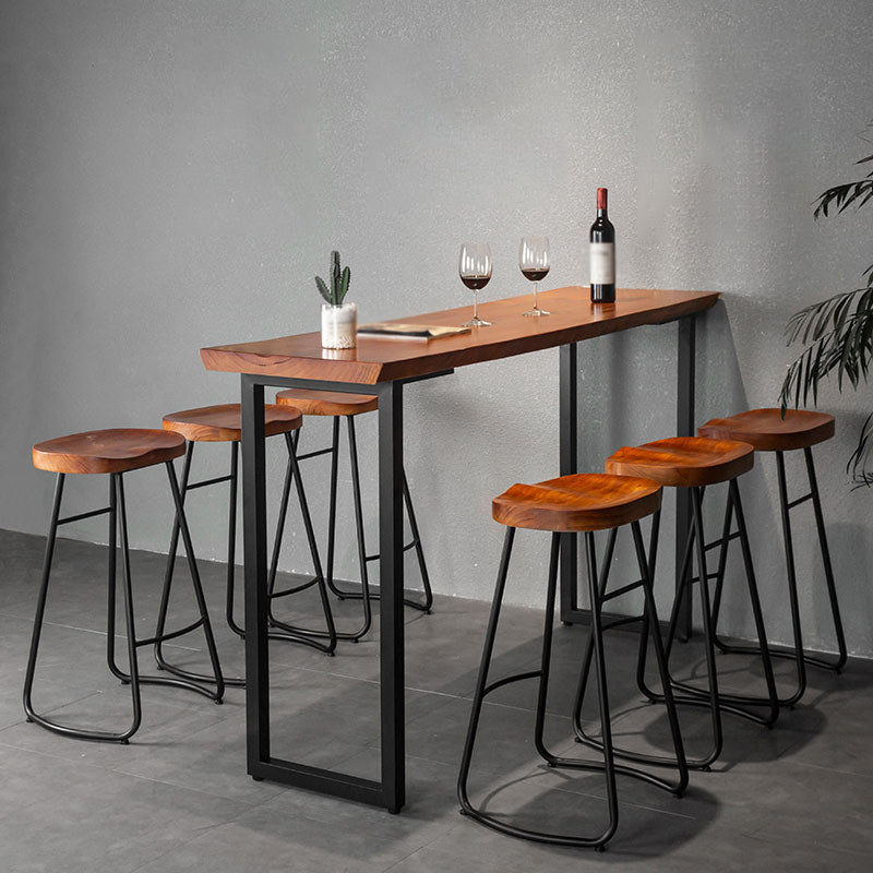 Rectangle de bar à bois massif rectangle Ensemble de table de comptoir 1/7 pièces avec tabourets sans dos