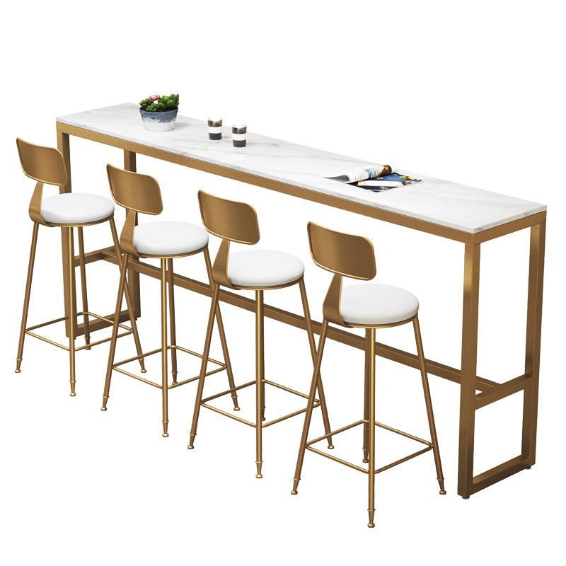 Glam 1/5/7 Pieces Bar Table Set Rectangle Stone Counter Table with High Stools Clearhalo 'Bar Furniture' 'furn' 'furn_home_bar_bar_sets' 'Furniture' 'Home Bars & Bar Sets' 'home_bar_bar_sets' 'Kitchen & Dining Furniture' 5331808