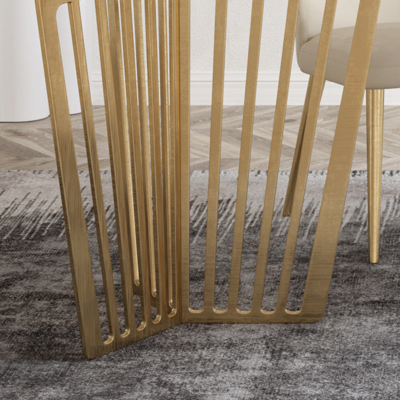 豪華な焼結石トップホワイトテーブル長方形のダイニングテーブルと金の二重の台座