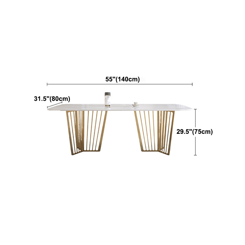 豪華な焼結石トップホワイトテーブル長方形のダイニングテーブルと金の二重の台座