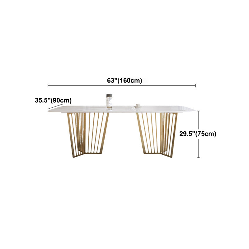 豪華な焼結石トップホワイトテーブル長方形のダイニングテーブルと金の二重の台座