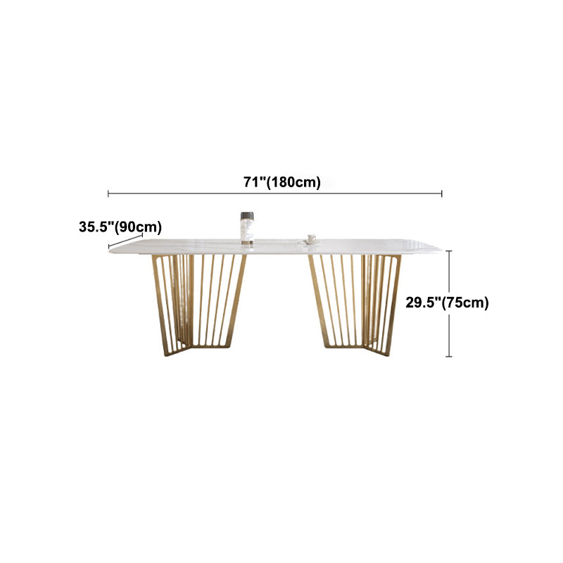 豪華な焼結石トップホワイトテーブル長方形のダイニングテーブルと金の二重の台座