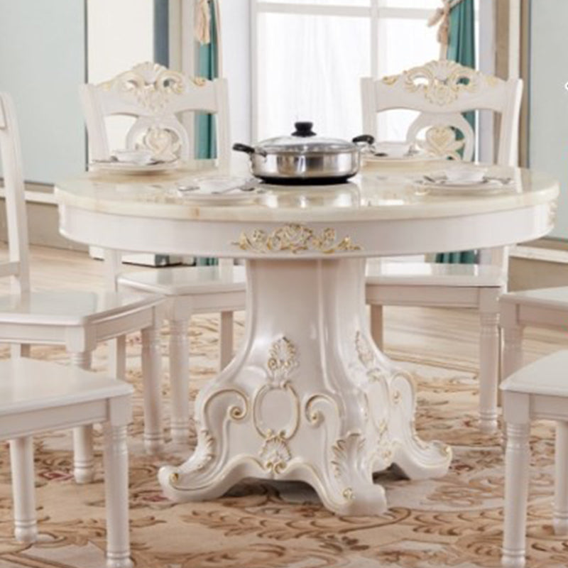 オークウッドベースビクトリア朝のダイニングテーブル丸い大理石のトップテーブルと台座