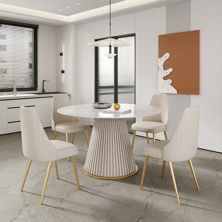 Traditional Luxury Dining Table Round Sintered Stone Table for Home White 39.4"L x 39.4"W x 29.5"H Without Chairs Clearhalo 'Dining Tables & Seating' 'Dining Tables' 'dining_table' 'furn' 'furn_dining_table' 'Furniture' 'Kitchen & Dining Furniture' 5332152