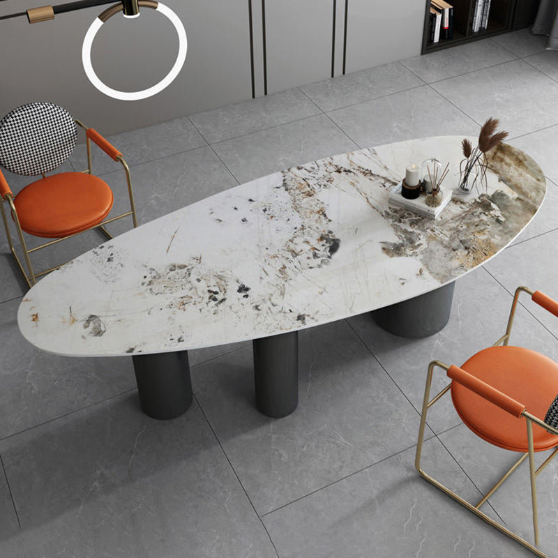 Oval Traditional Luxury Stone Table Standard Height Dining Table Black-Gray 78.7"L x 39.4"W x 29.5"H Without Chairs Clearhalo 'Dining Tables & Seating' 'Dining Tables' 'dining_table' 'furn' 'furn_dining_table' 'Furniture' 'Kitchen & Dining Furniture' 5332230