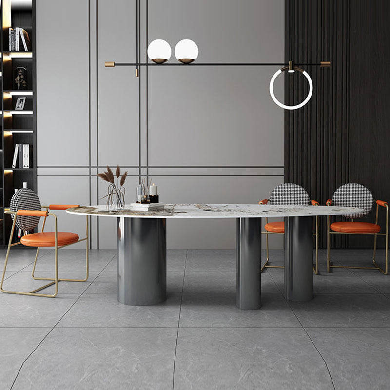 Oval Traditional Luxury Stone Table Standard Height Dining Table Black-Gray 94.5"L x 47.2"W x 29.5"H Without Chairs Clearhalo 'Dining Tables & Seating' 'Dining Tables' 'dining_table' 'furn' 'furn_dining_table' 'Furniture' 'Kitchen & Dining Furniture' 5332233