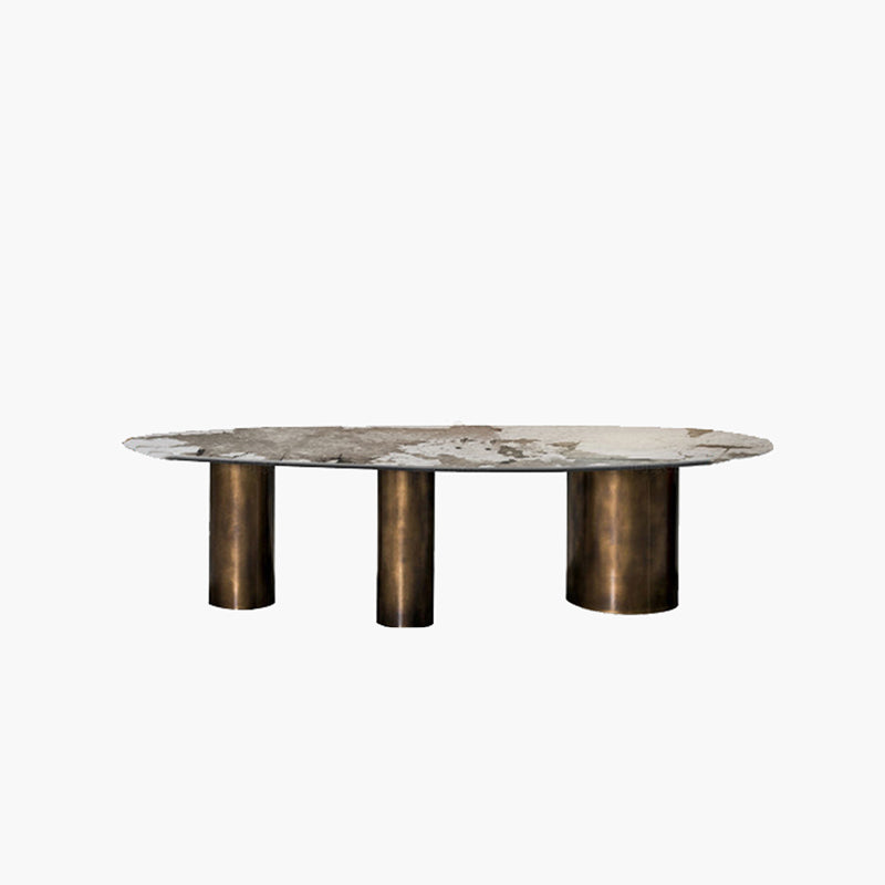 Oval Traditional Luxury Stone Table Standard Height Dining Table Gray-Gold Without Chairs Clearhalo 'Dining Tables & Seating' 'Dining Tables' 'dining_table' 'furn' 'furn_dining_table' 'Furniture' 'Kitchen & Dining Furniture' 5332234