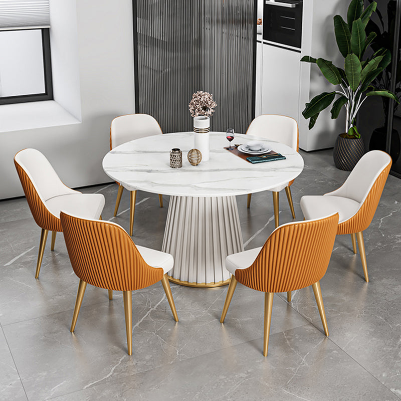 Table à manger ronde contemporaine, plateau en pierre frittée blanche, guéridon pour la maison