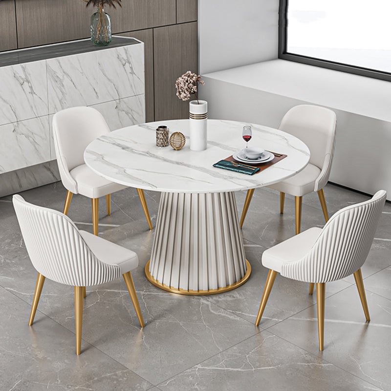 Table à manger ronde contemporaine, plateau en pierre frittée blanche, guéridon pour la maison