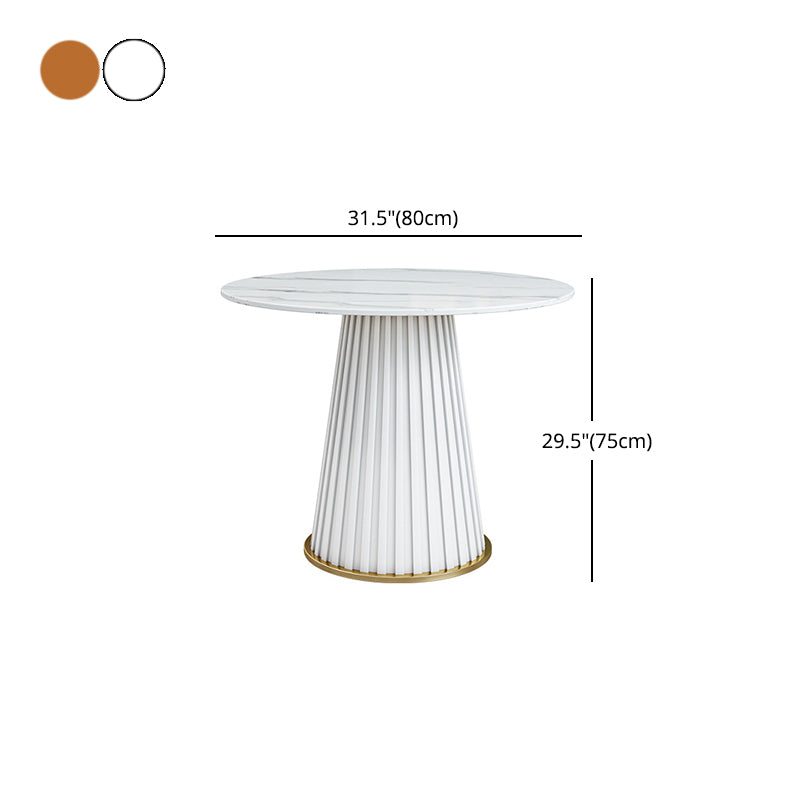 Table à manger ronde contemporaine, plateau en pierre frittée blanche, guéridon pour la maison