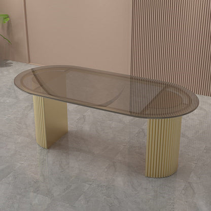 Traditional Luxury Dining Table Oval Double Pedestal Table for Home Glass Without Chairs Clearhalo 'Dining Tables & Seating' 'Dining Tables' 'dining_table' 'furn' 'furn_dining_table' 'Furniture' 'Kitchen & Dining Furniture' 5332263