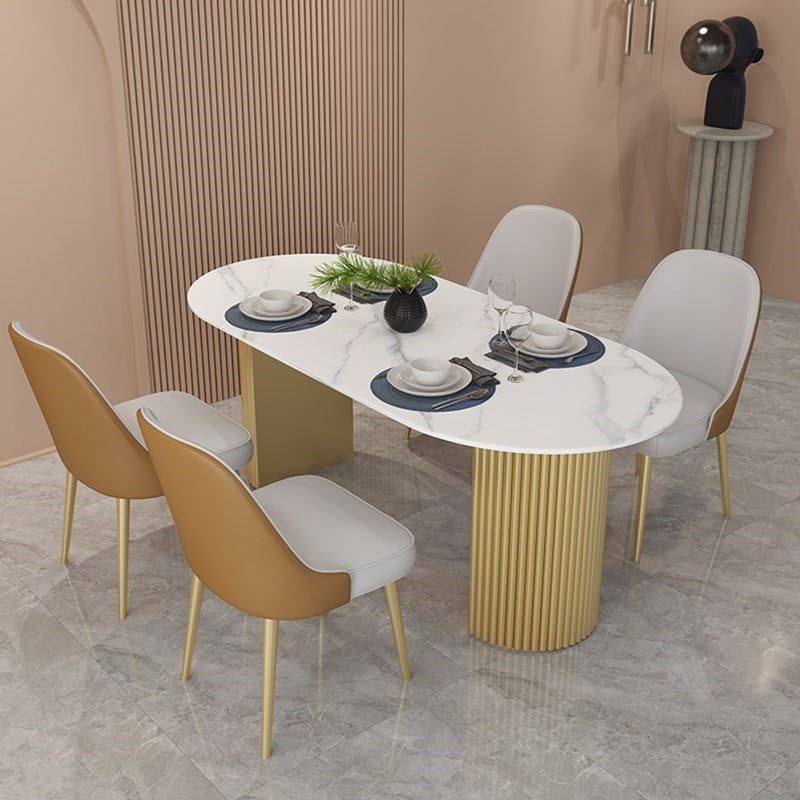 Traditional Luxury Dining Table Oval Double Pedestal Table for Home Slate 55.1"L x 31.5"W x 29.5"H Without Chairs Clearhalo 'Dining Tables & Seating' 'Dining Tables' 'dining_table' 'furn' 'furn_dining_table' 'Furniture' 'Kitchen & Dining Furniture' 5332265