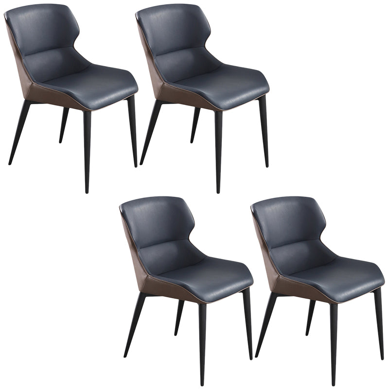 Sedia da pranzo in pelle contemporanea sedia laterale di wingback con gambe in acciaio in finitura opaca