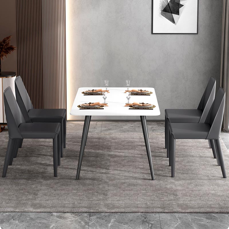 Muebles modernos de silla de comedor de cuero con patas de acero en acabado mate para el hogar