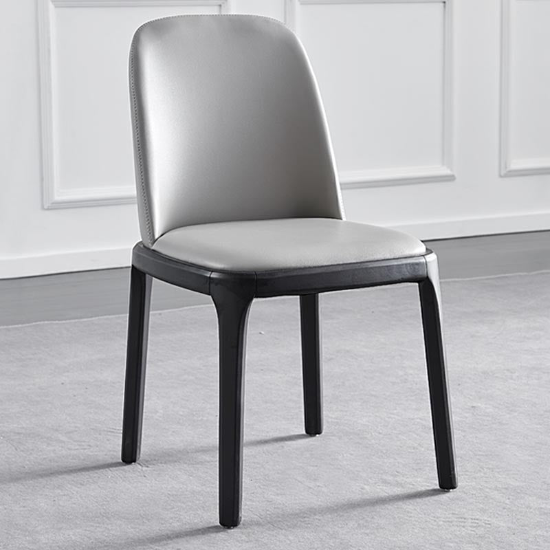 Contemporary Side Chair Leather Dining Chair with Solid Wood Legs