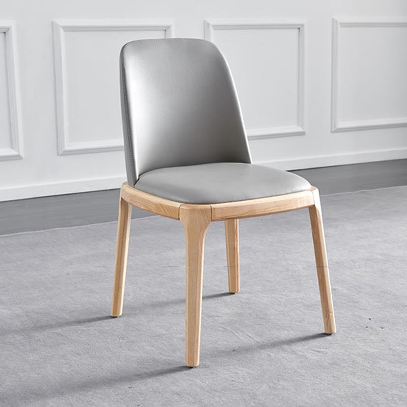 Contemporary Side Chair Leather Dining Chair with Solid Wood Legs