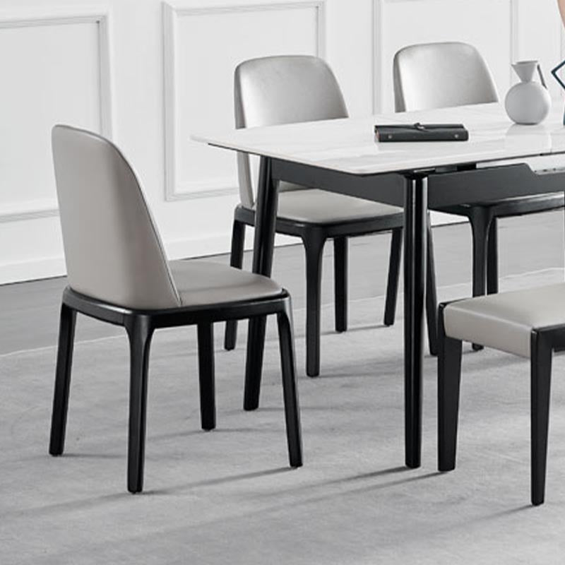 Contemporary Side Chair Leather Dining Chair with Solid Wood Legs