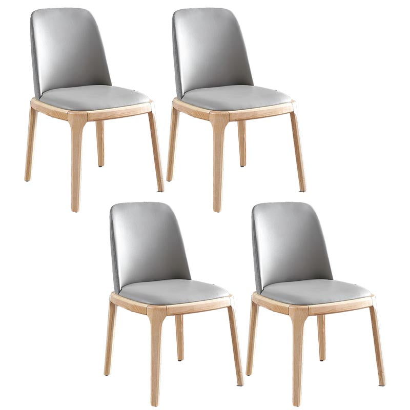 Contemporary Side Chair Leather Dining Chair with Solid Wood Legs