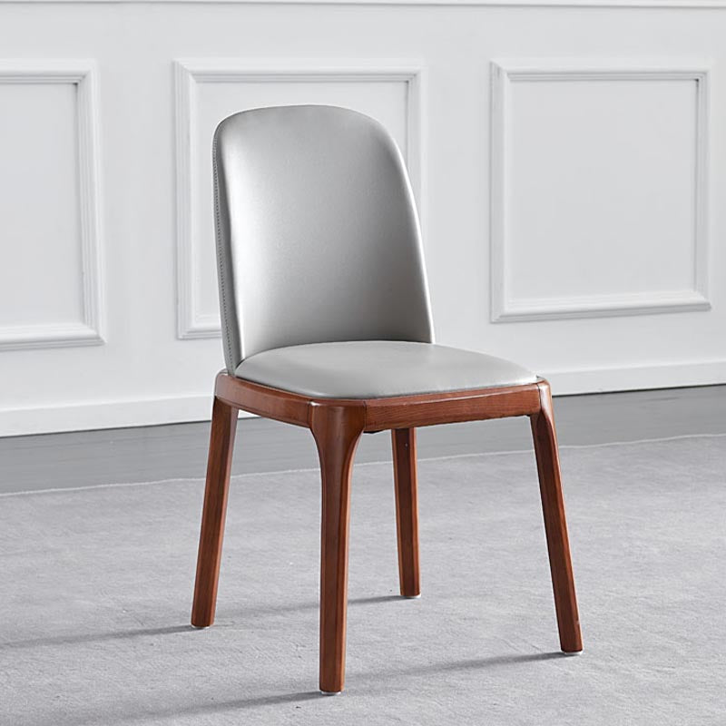 Contemporary Side Chair Leather Dining Chair with Solid Wood Legs