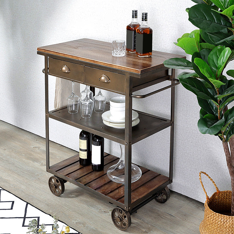35.43" High Rolling Industrial Kitchen Trolley Wooden Kitchen Trolley for Dining Room Clearhalo 'furn' 'furn_kitchen_islands_carts' 'Furniture' 'Kitchen & Dining Furniture' 'Kitchen Islands & Carts' 'kitchen_islands_carts' 5333035