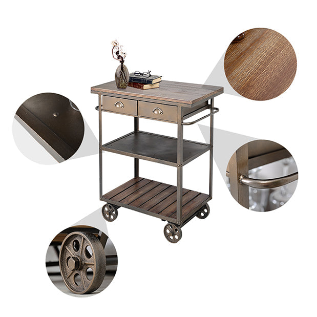 35.43" High Rolling Industrial Kitchen Trolley Wooden Kitchen Trolley for Dining Room Clearhalo 'furn' 'furn_kitchen_islands_carts' 'Furniture' 'Kitchen & Dining Furniture' 'Kitchen Islands & Carts' 'kitchen_islands_carts' 5333042