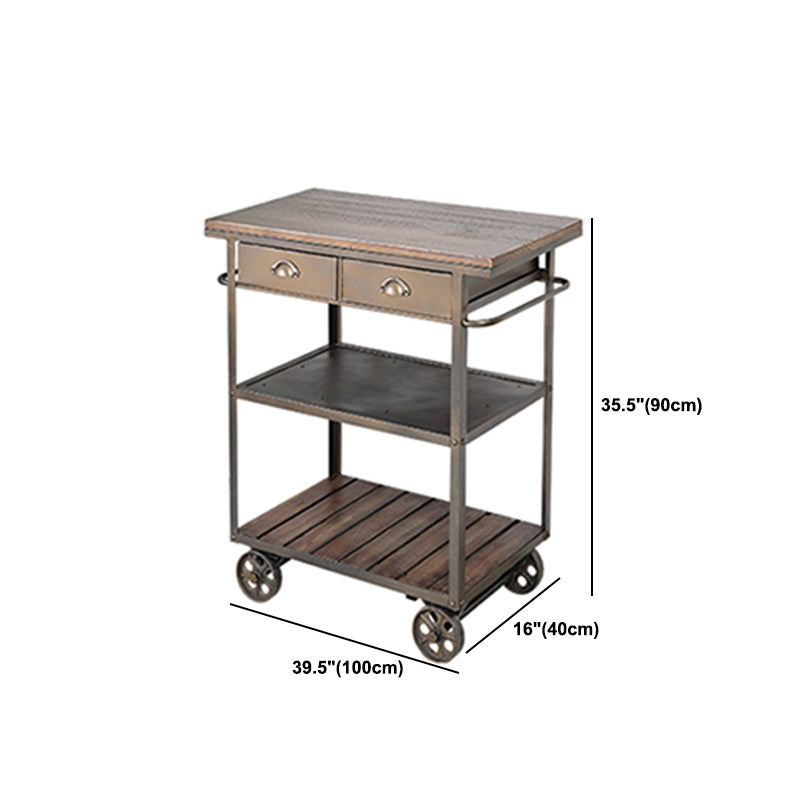 35.43" High Rolling Industrial Kitchen Trolley Wooden Kitchen Trolley for Dining Room Clearhalo 'furn' 'furn_kitchen_islands_carts' 'Furniture' 'Kitchen & Dining Furniture' 'Kitchen Islands & Carts' 'kitchen_islands_carts' 5333047